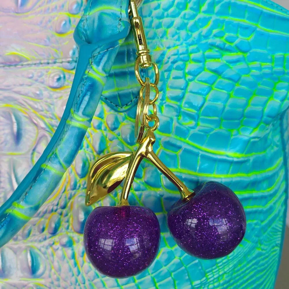 Purple Cherries Purse Charms with Key Ring